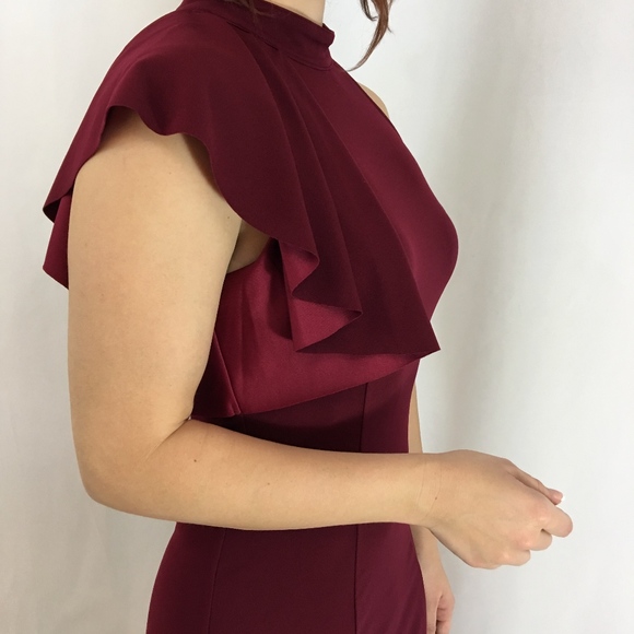 Open-Shoulder High Neck Flutter-Sleeve Dress - Picture 5 of 8